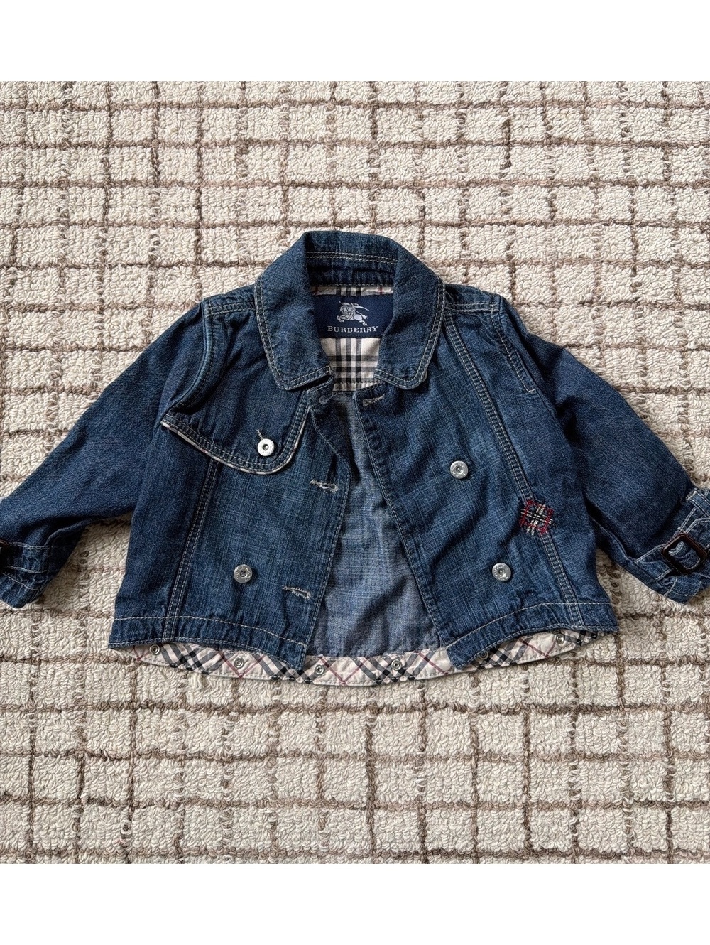 Burberry denim jean jacket coat Baby girls toddler plaid preppy size 12 months